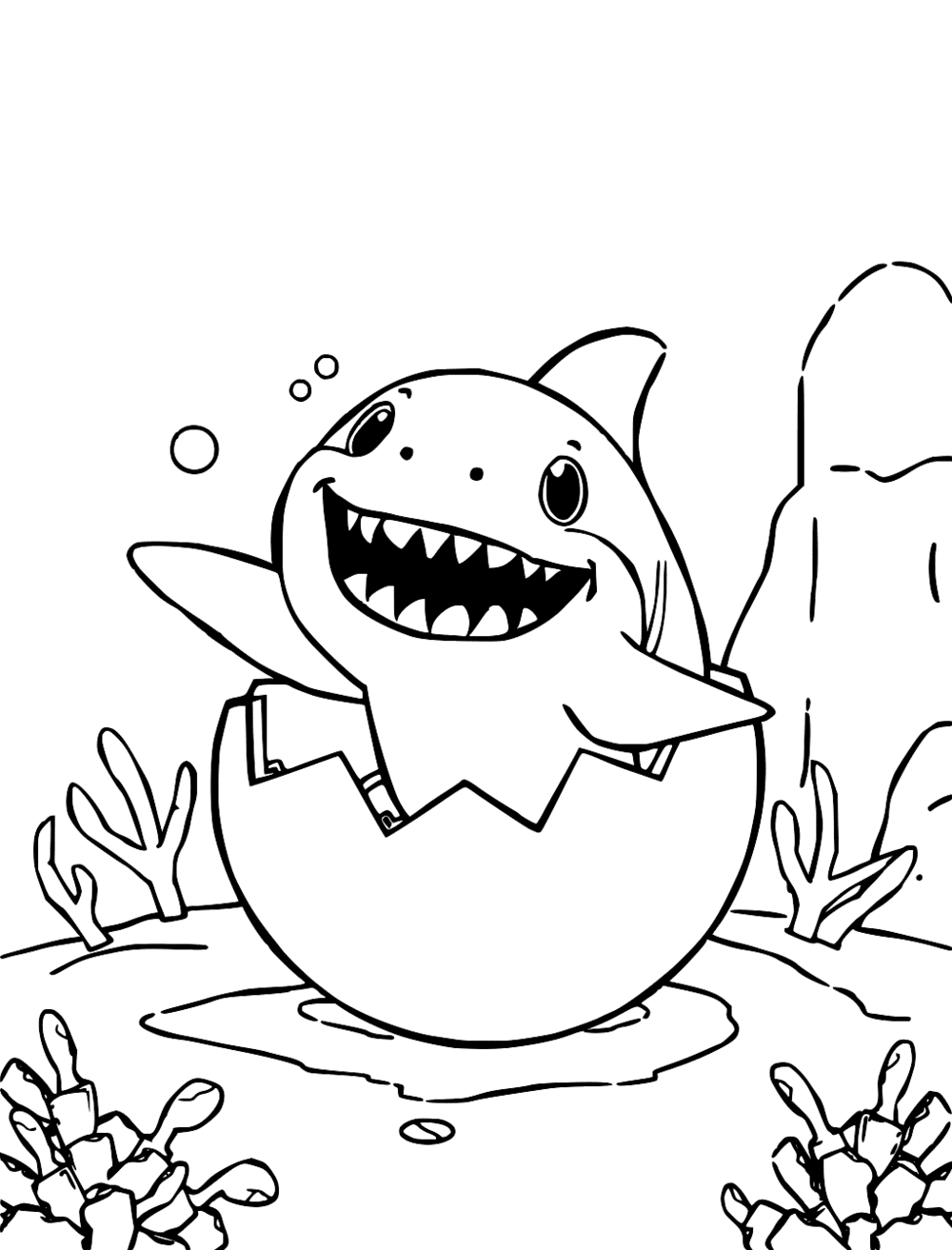 A Baby Shark Emerging From Its Egg Case Coloring Page