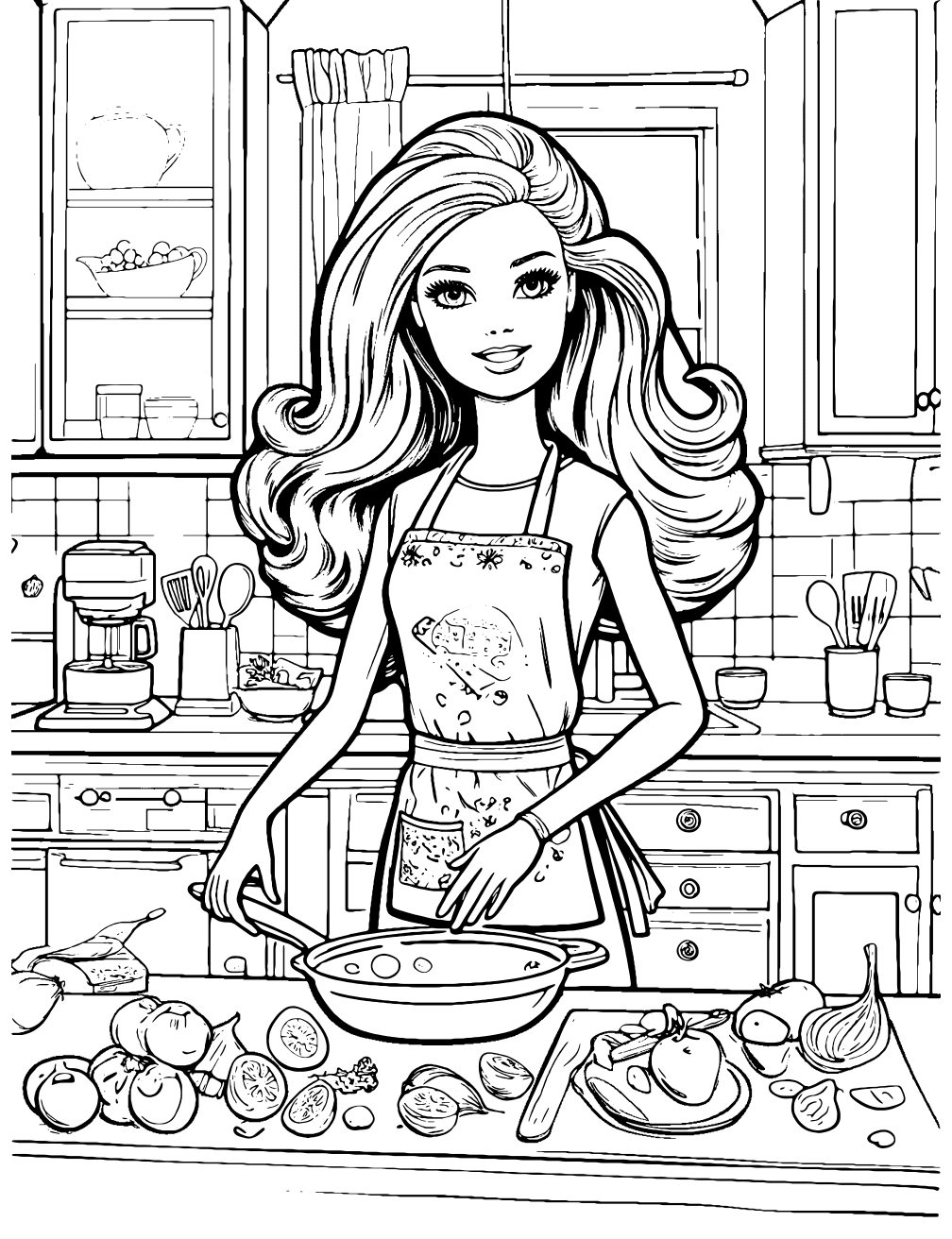 Barbie Cozinhando Desenho para Colorir