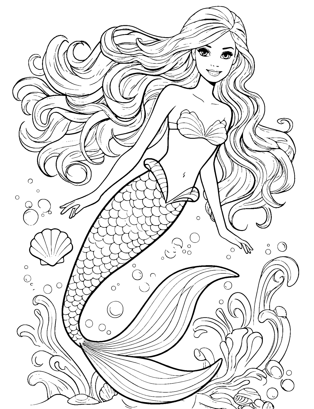 Dibujo de Barbie Sirena para colorear