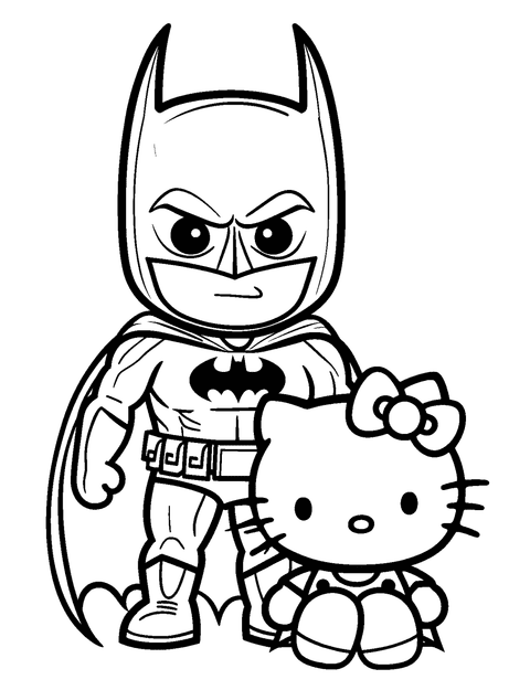 Batman Ja Hello Kitty coloring page