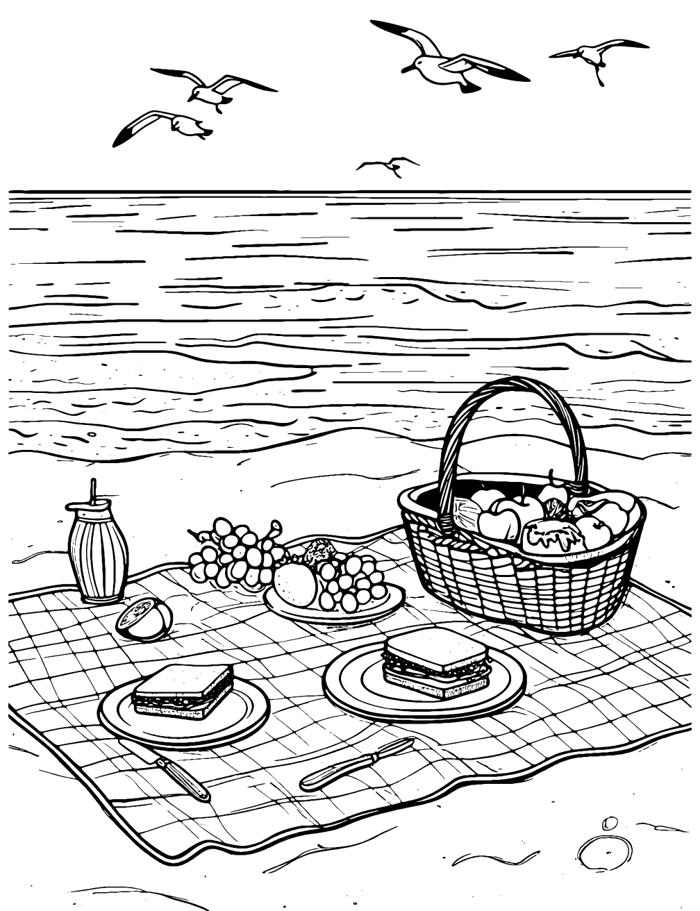 Beach Picnic Coloring Page