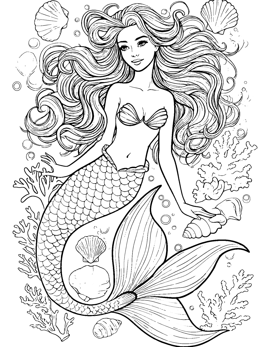 Dibujo de Hermosa Sirena para colorear