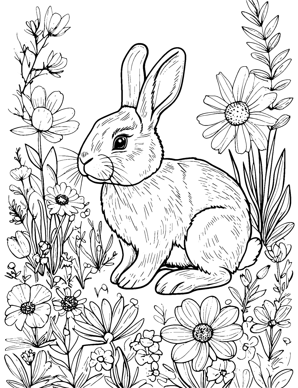 Bunny In Garden Coloring Page