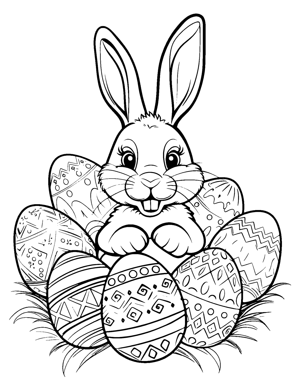 Bunny With Eggs Coloring Page