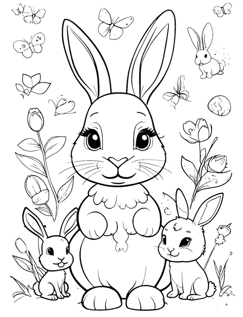 Bunny With Friends Coloring Page