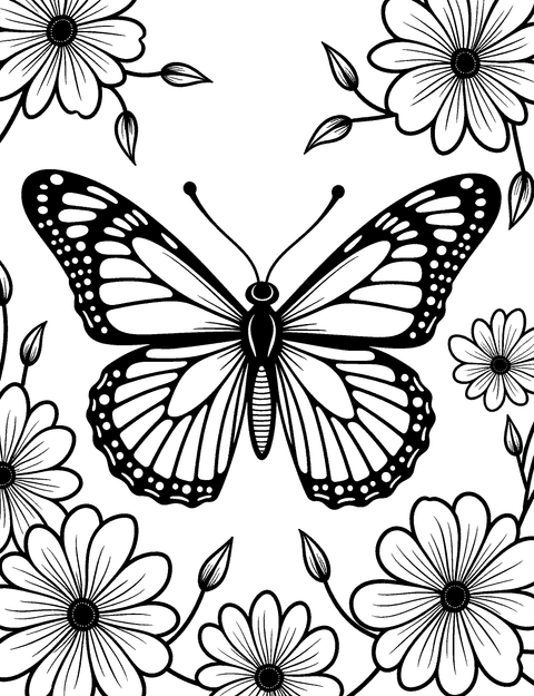 Mariposa Floral coloring page