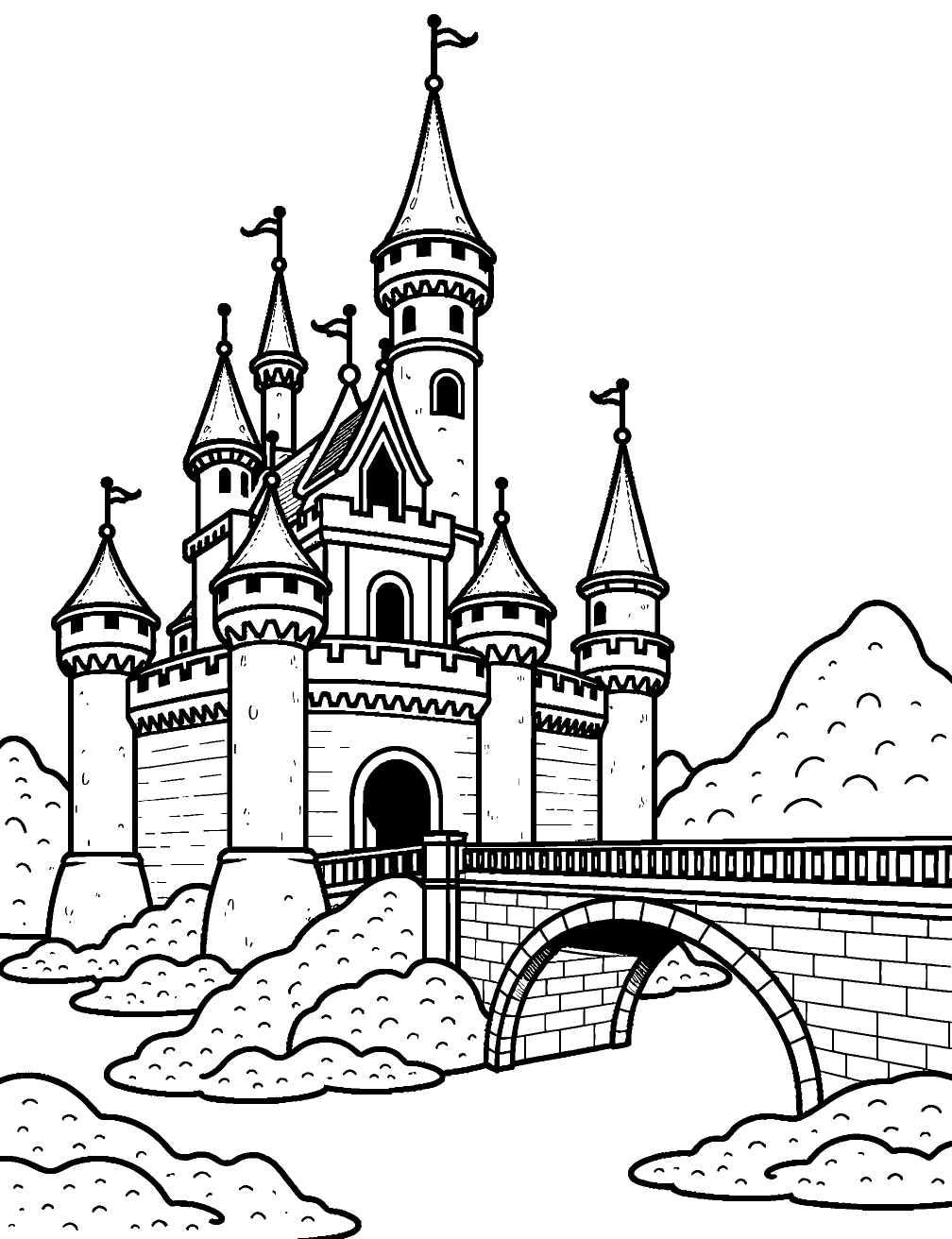 Castelo Com Ponte Levadiça Desenho para Colorir