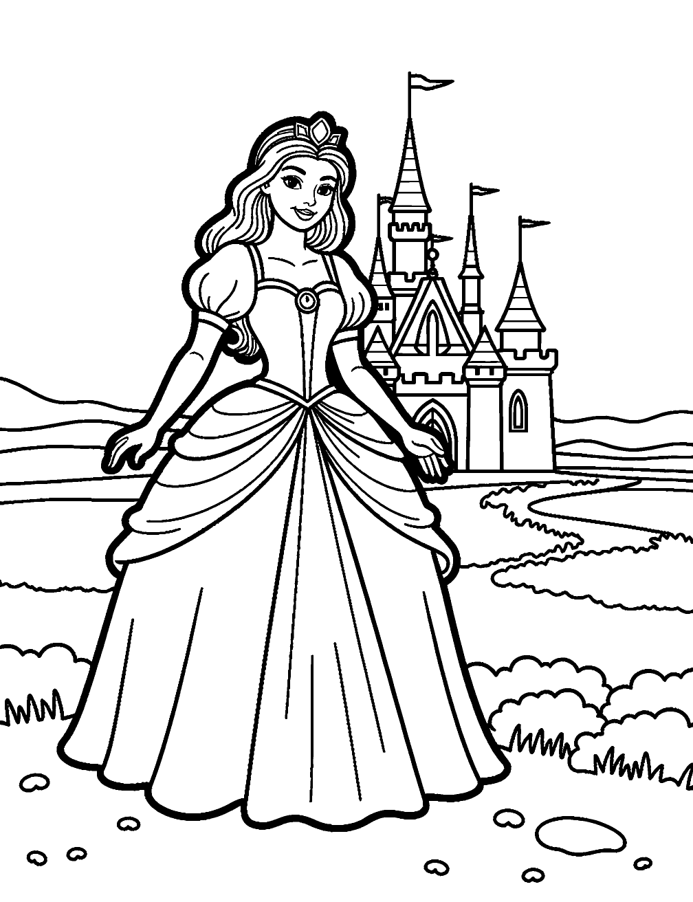 Castelo Com Princesa Desenho para Colorir