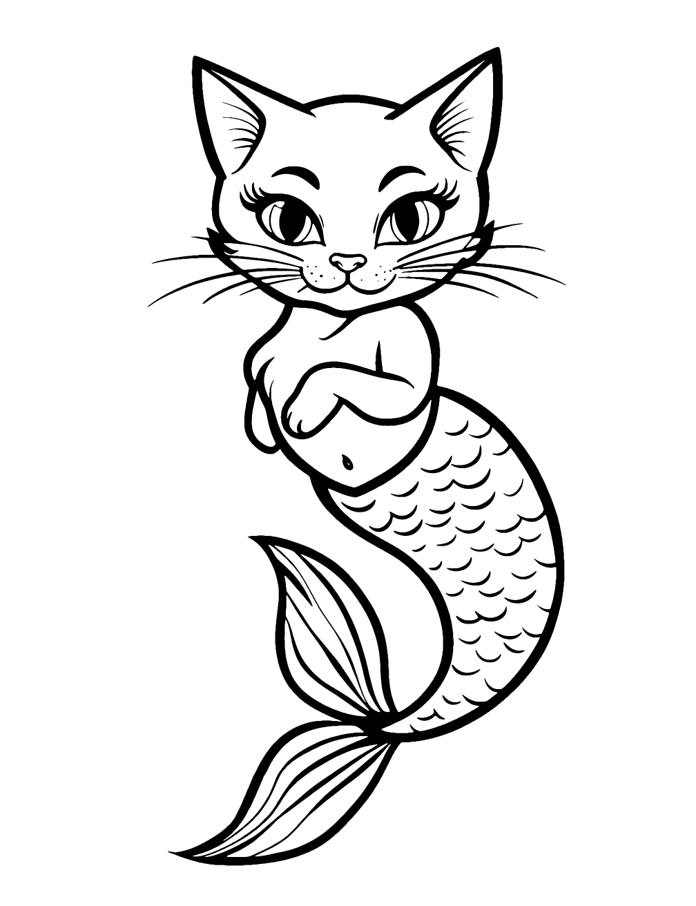 Dibujo de Gato Sirena para colorear