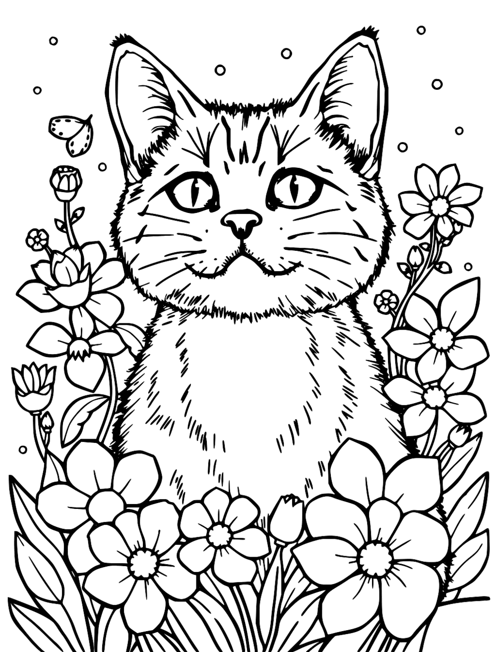 Cat With Flowers coloring page