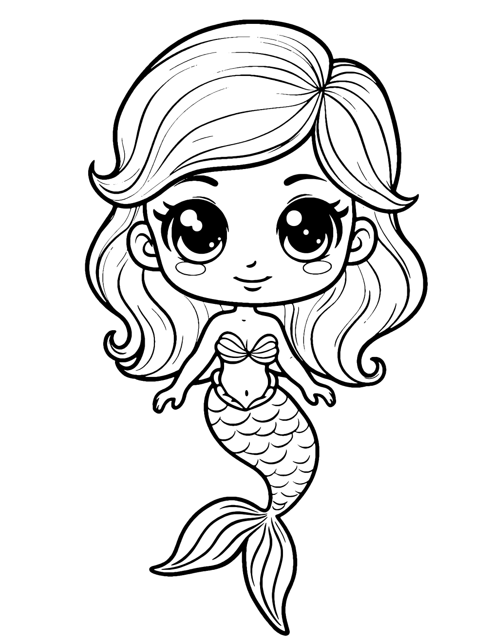 Dibujo de Sirena Chibi para colorear