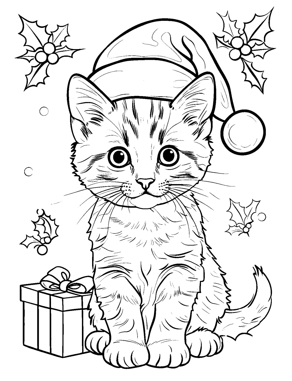 Dibujo de Gatito De Navidad para colorear