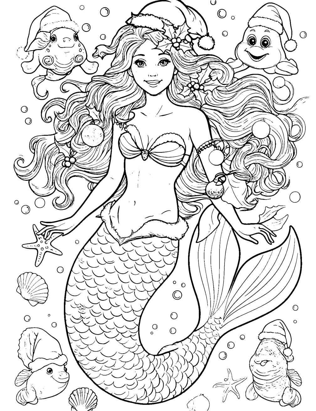 Dibujo de Sirena De Navidad para colorear