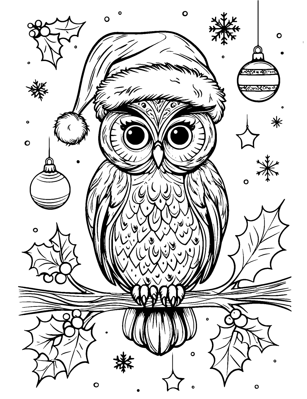 Christmas Owl Coloring Page