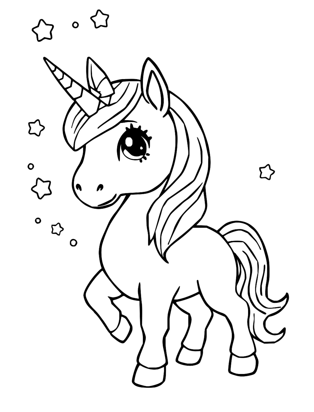 Cute Unicorn Coloring Page