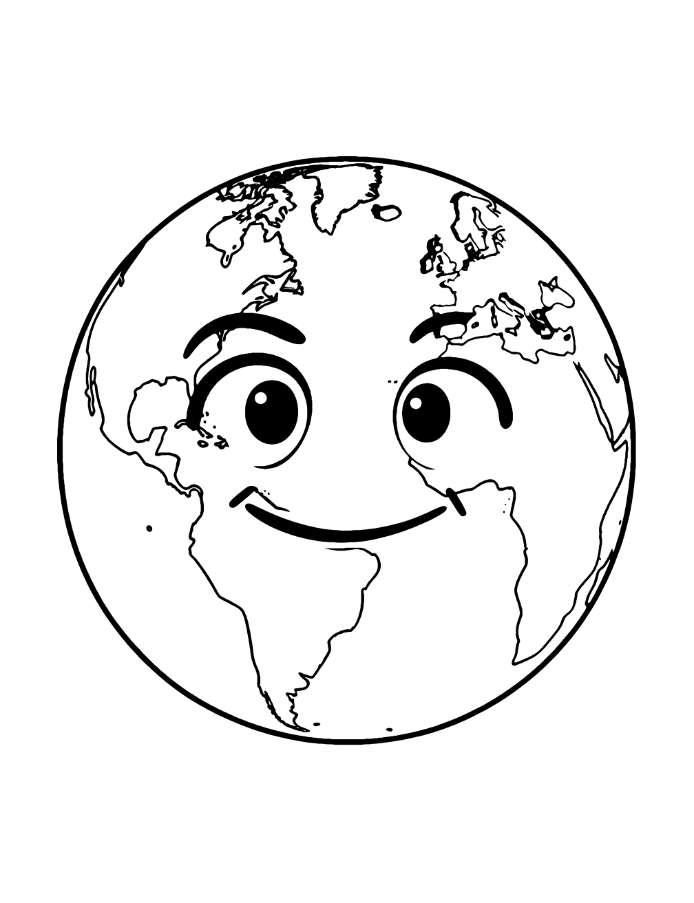 Earth Happy Face Coloring Page