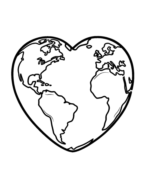 Earth Heart Shape Coloring Page