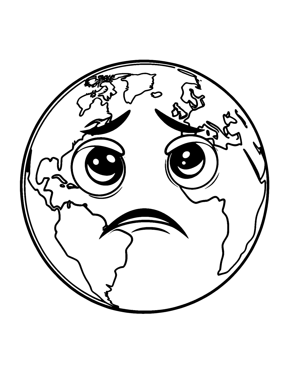 Earth Sad Face Coloring Page