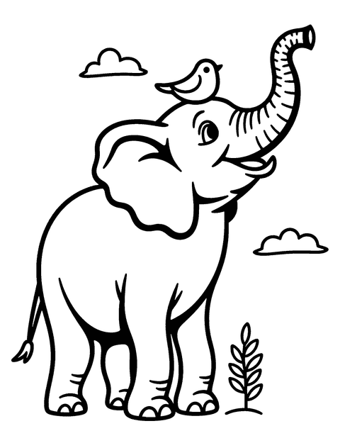 Elefantti Lintujen Kanssa coloring page