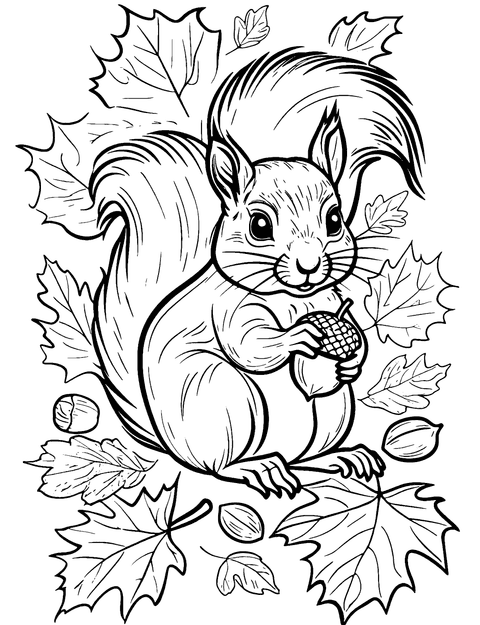 Fall Squirrel Coloring Page