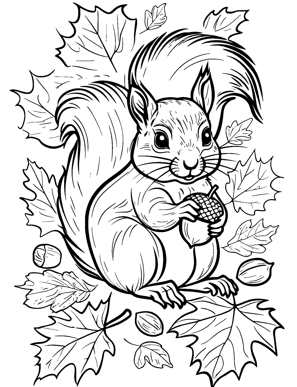 Fall Squirrel Coloring Page