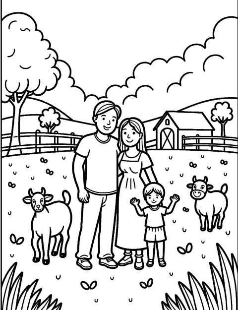 Farm Family coloring page