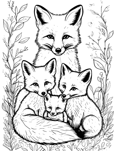 Fox Family Coloring Page