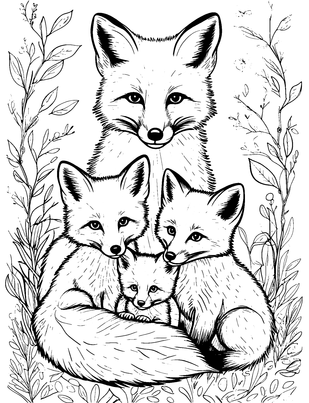 Fox Family Coloring Page