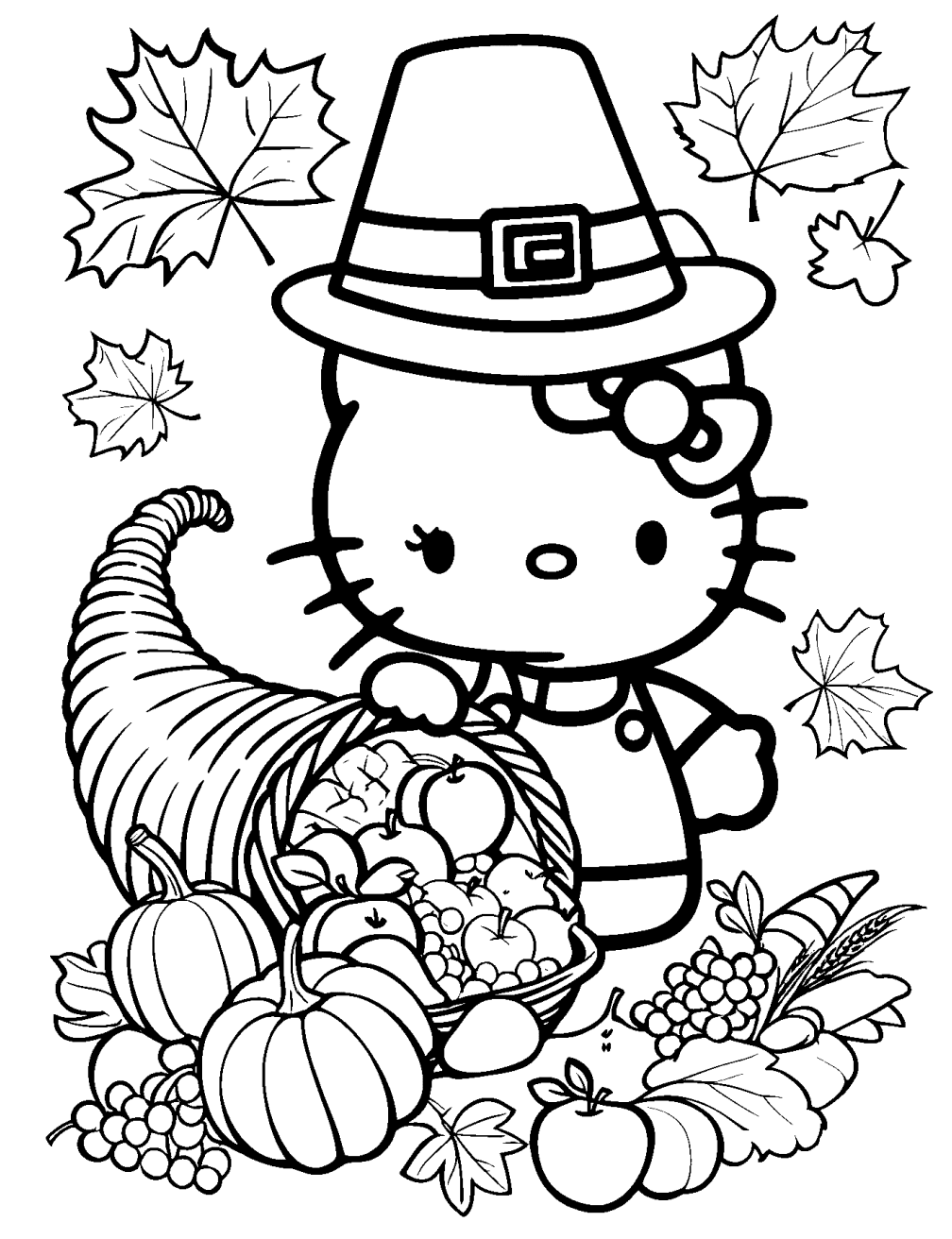 Hello Kitty Thanksgiving Kleurplaat