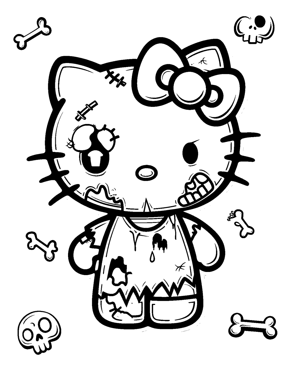 Hello Kitty Zombie Kleurplaat