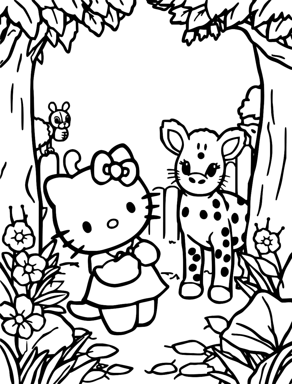 Hello Kitty At The Zoo coloring page