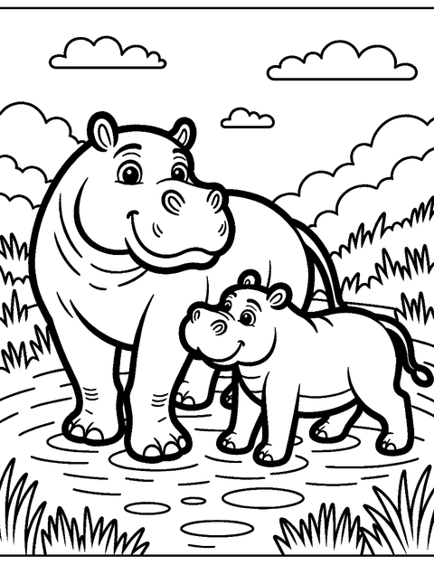 Flodhestfamilie coloring page