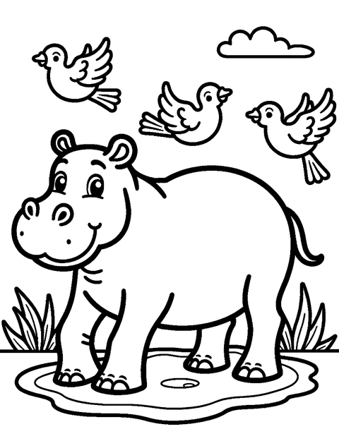 Flodhest Med Fugle coloring page