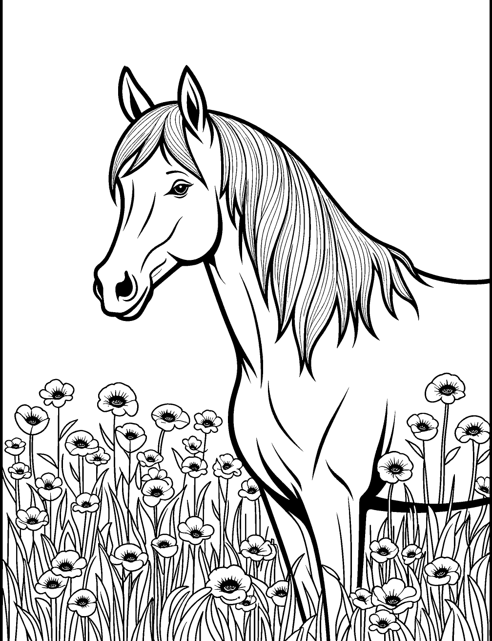 Cavallo E Fiore Disegno da Colorare