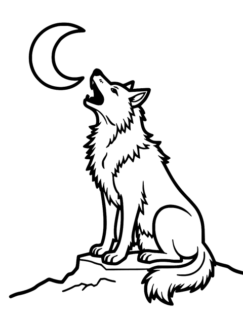 Howling Wolf At Moon coloring page