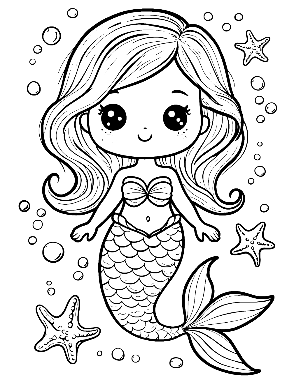 Dibujo de Sirena Kawaii para colorear