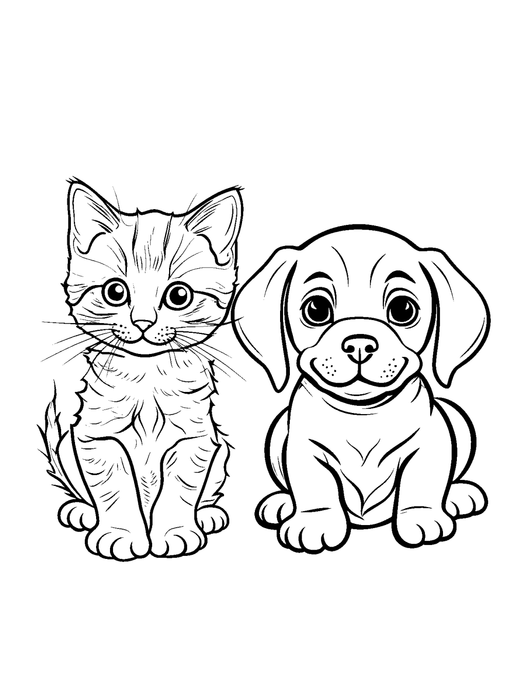 Dibujo de Gatito Y Perrito para colorear