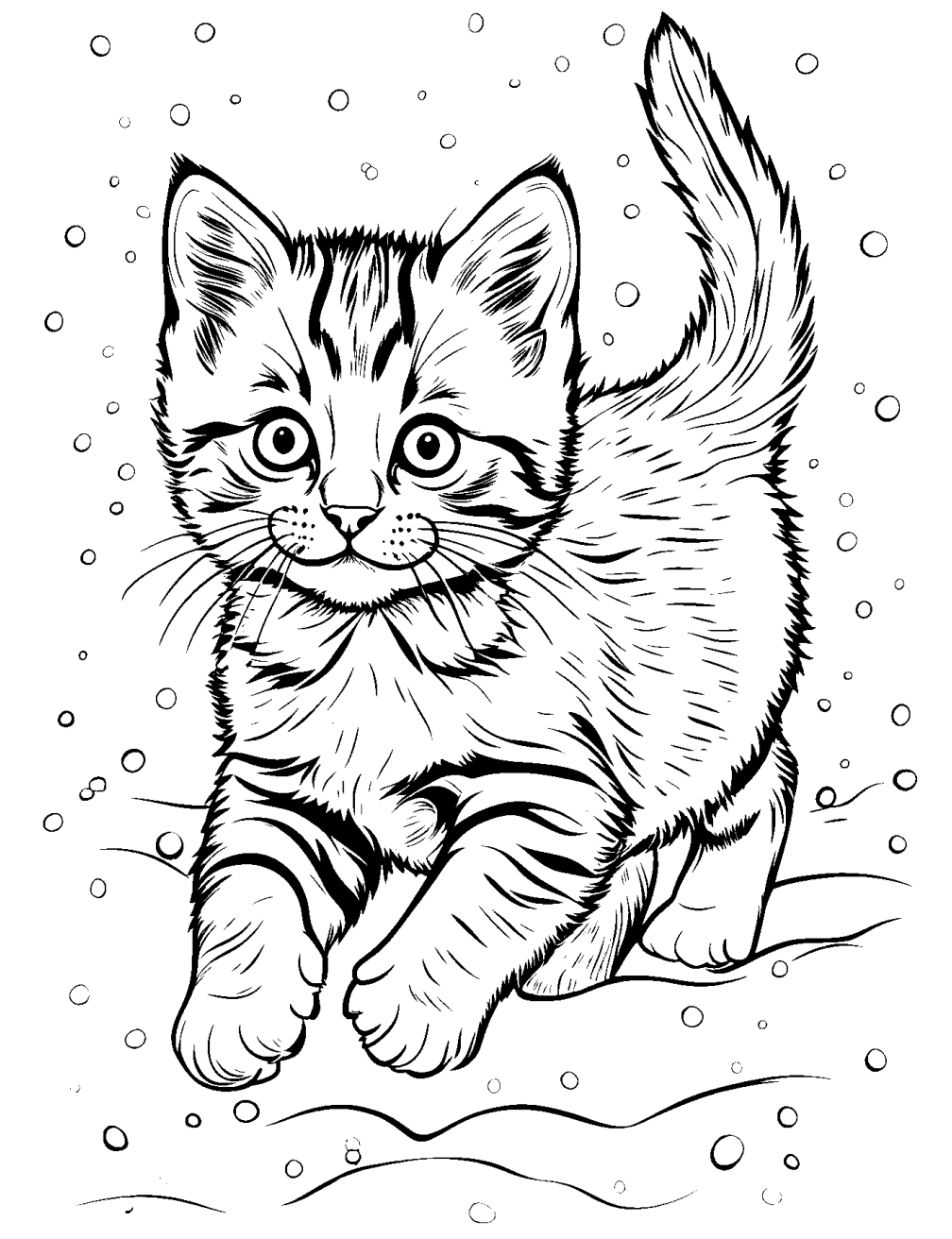 Dibujo de Gatito En La Nieve para colorear