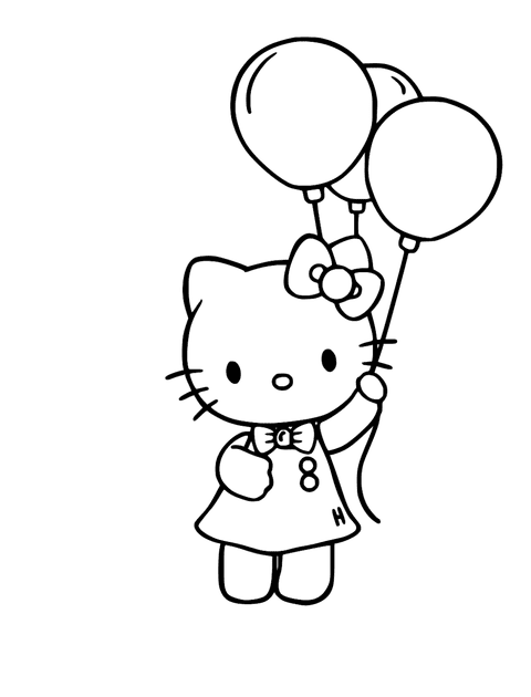 Hello Kitty Brincando Com Balões coloring page