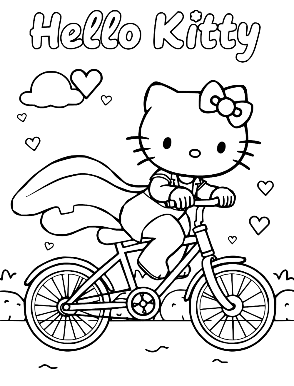 Hello Kitty Riding A Bicycle coloring page