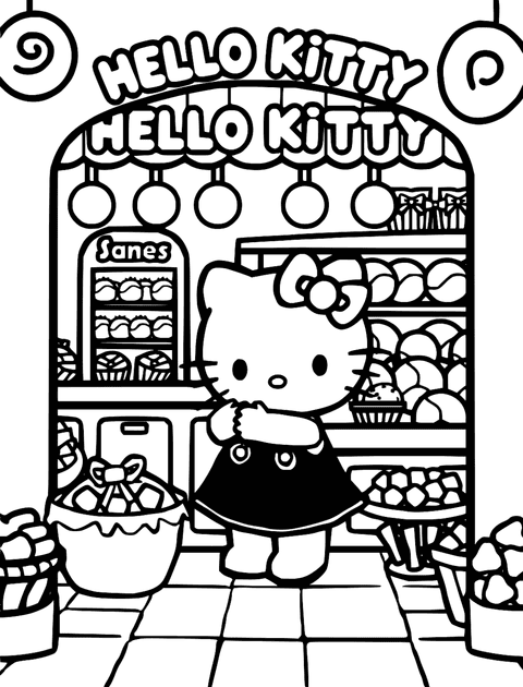 Hello Kitty Em Uma Doceria coloring page