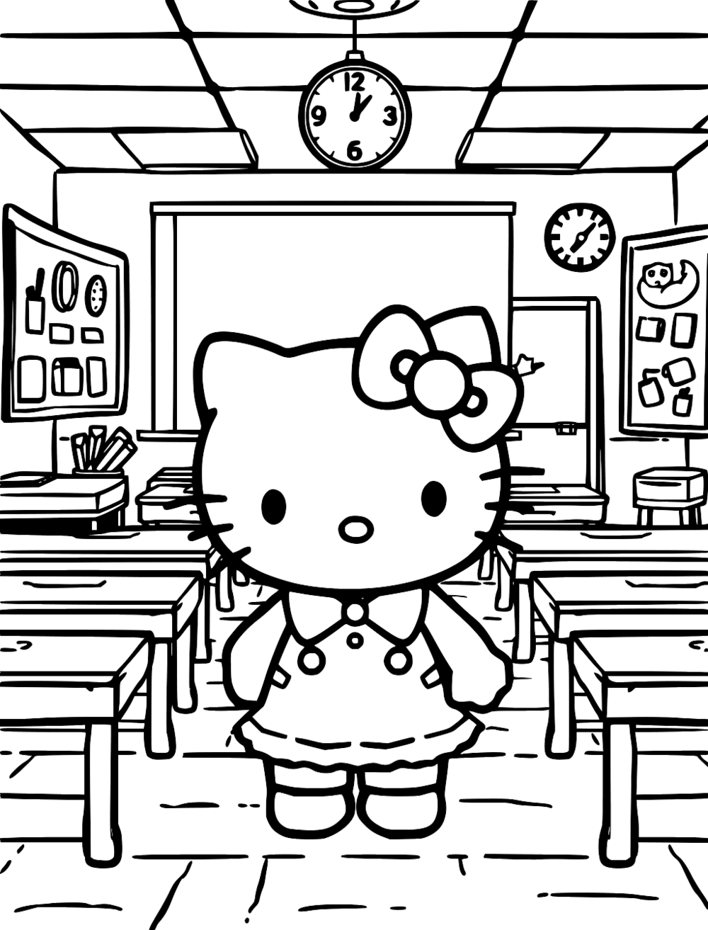 Hello Kitty In A School Classroom coloring page