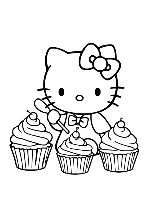 Hello Kitty Fazendo Cupcakes coloring page