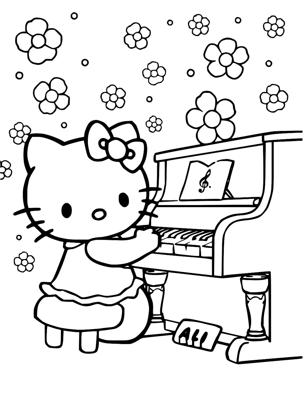 Hello Kitty Playing The Piano coloring page