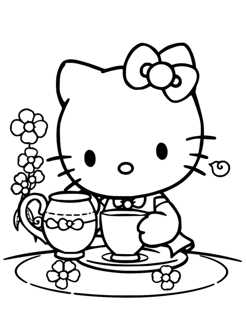 Hello Kitty Tendo Uma Festa Do Chá coloring page