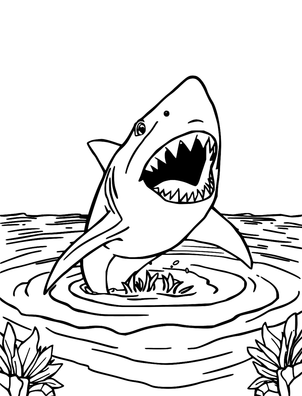 Shark Jumping Out Of Water Coloring Page