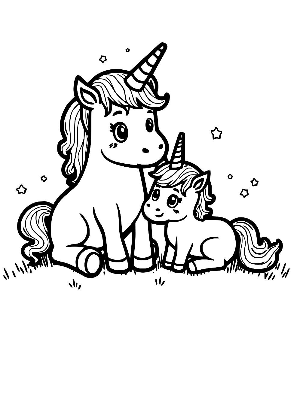 Coloriage Licorne Et Bebe