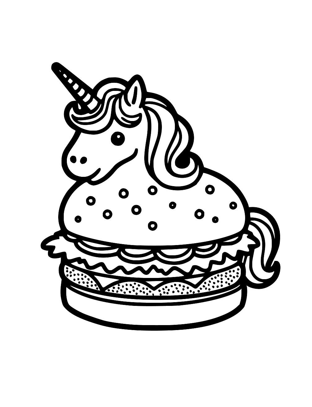 Coloriage Licorne Hamburger