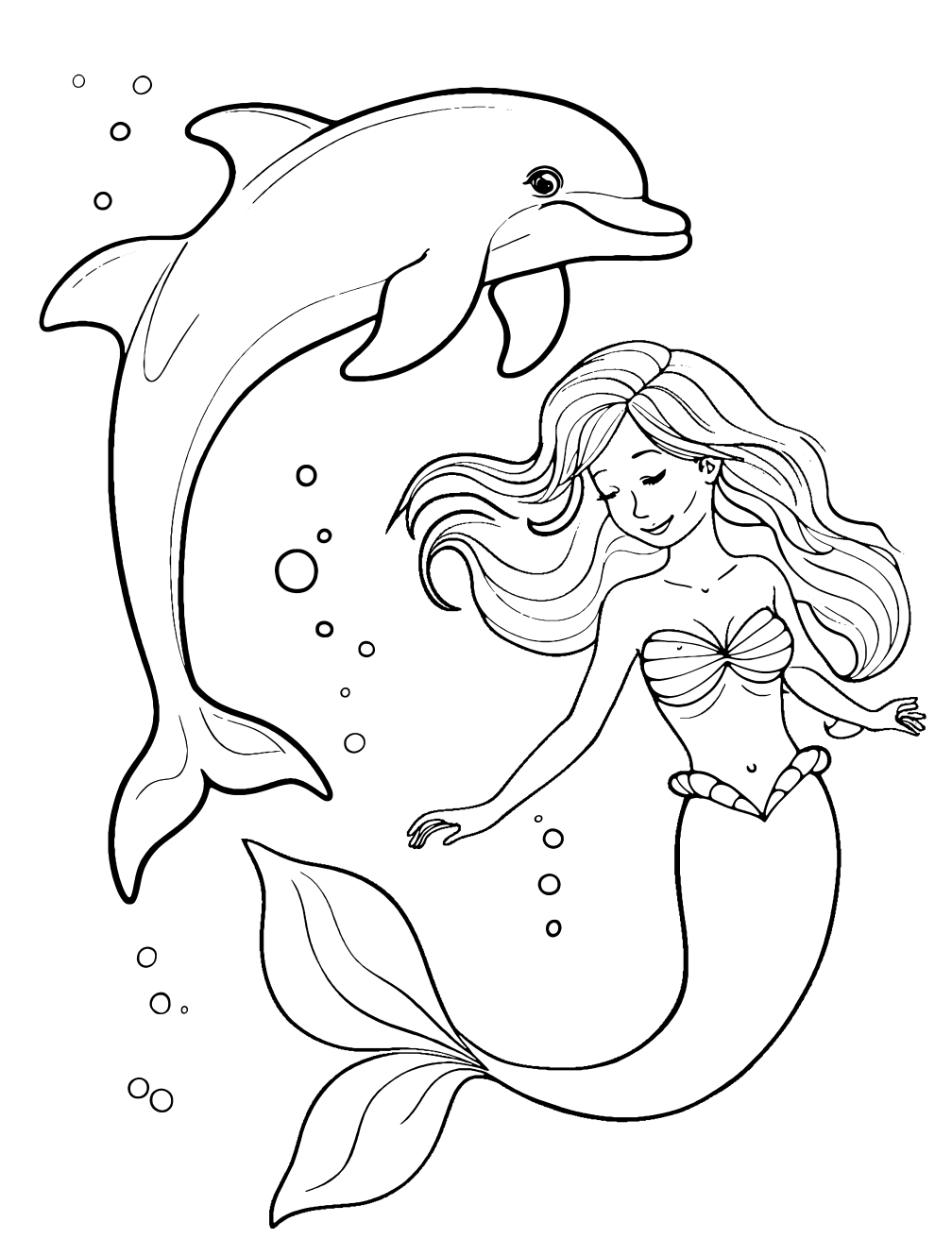 Dibujo de Sirena Y Delfín para colorear