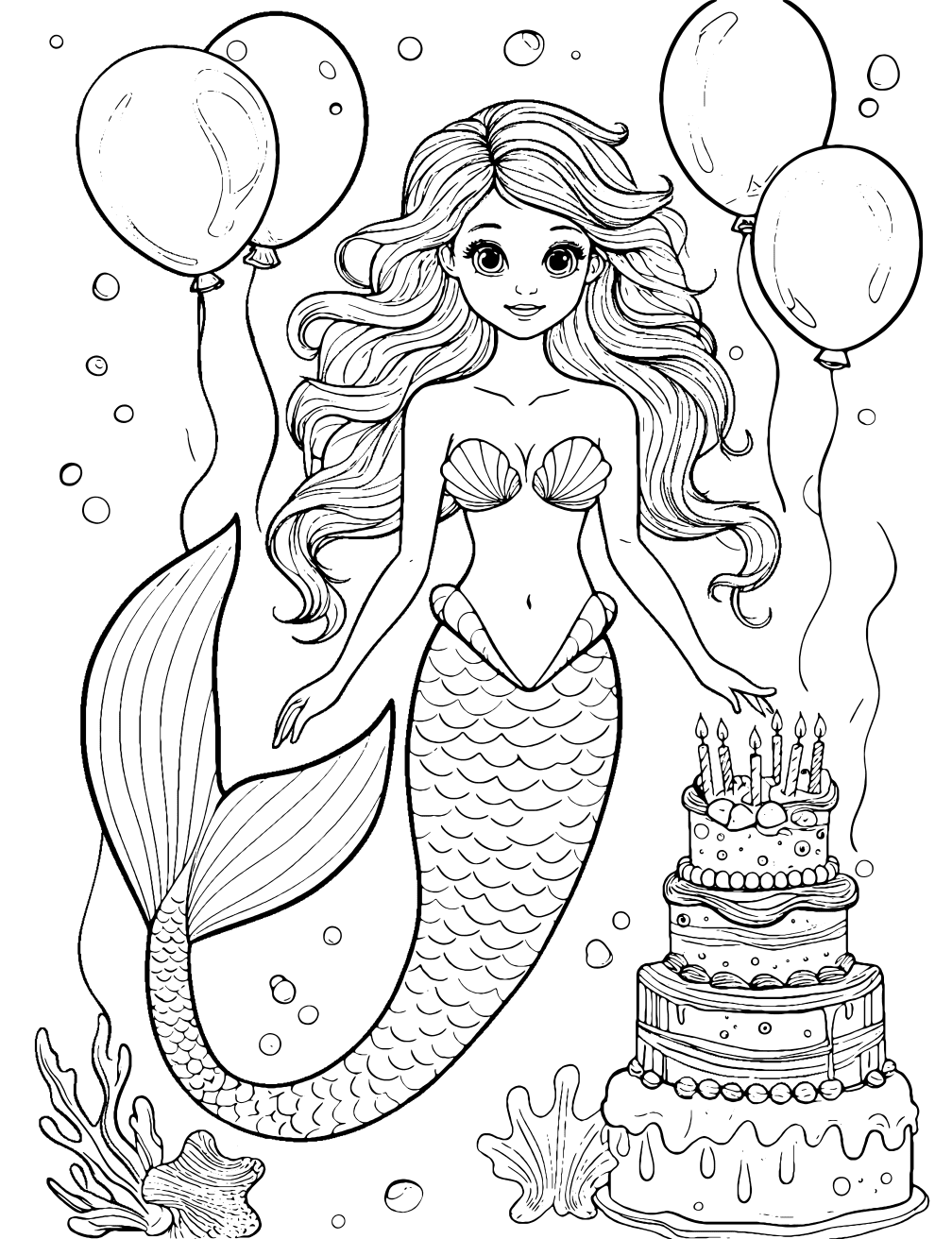 Dibujo de Cumpleaños De Sirena para colorear